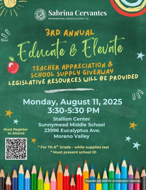 Teacher Appreciation for Elementary School TEACHERS at Sunnymead Middle School Aug. 11